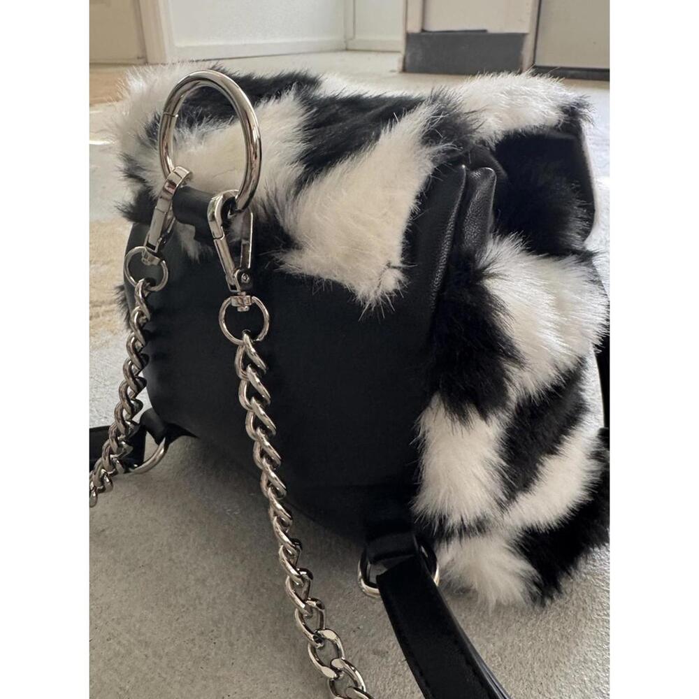 Current Mood Checkerboard Fur Mini Chain Leather Backpack Purse | Rave - Picture 4 of 9